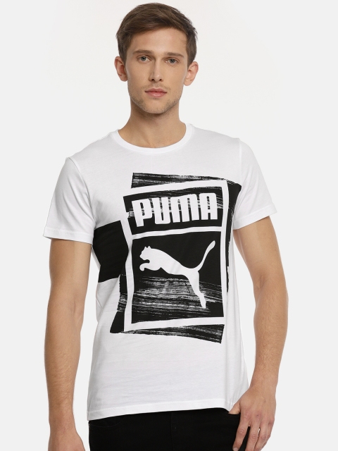 

Puma Men White Black Printed Graphic Brand Box Round Neck Pure Cotton T-shirt