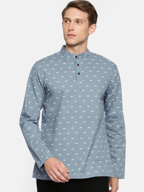 

Melange by Lifestyle Men Grey Printed Straight Kurta