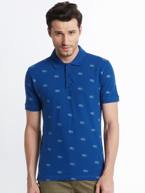 

Urban Ranger by pantaloons Men Blue Printed Polo Collar T-shirt