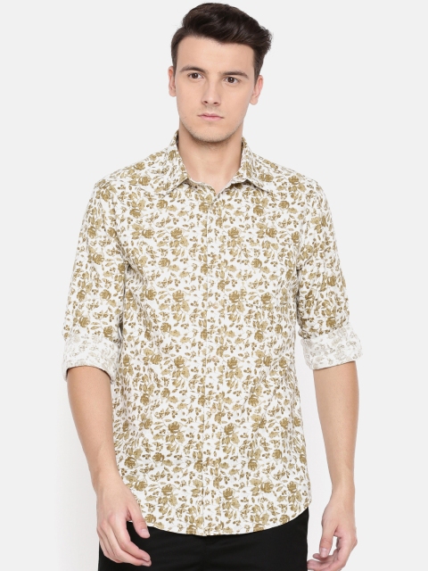 

ColorPlus Men White & Brown Tailored Fit Printed Casual Shirt