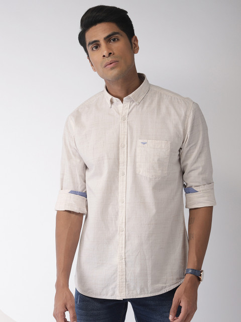 

Park Avenue Men Off-White & Brown Slim Fit Printed Casual Shirt