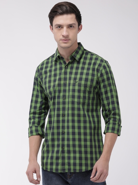 

Park Avenue Men Green & Navy Blue Slim Fit Checked Casual Shirt