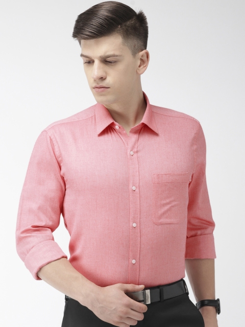 

Raymond Men Coral Red & White Slim Fit Self Design Formal Shirt