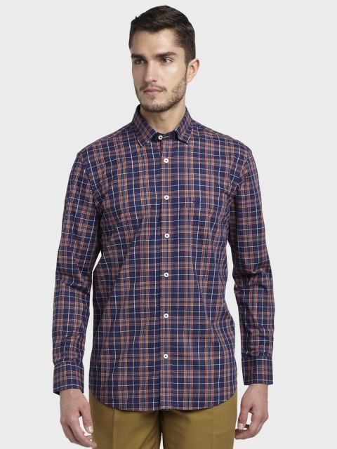 

ColorPlus Men Blue & White Tailored Fit Checked Casual Shirt