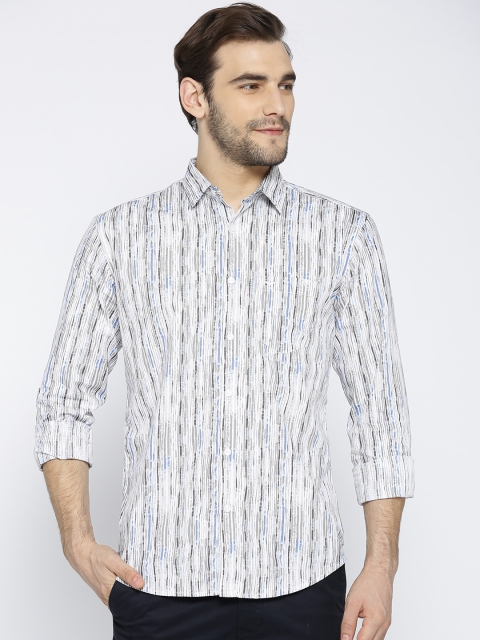 

Park Avenue Men Grey & Blue Slim Fit Striped Casual Shirt