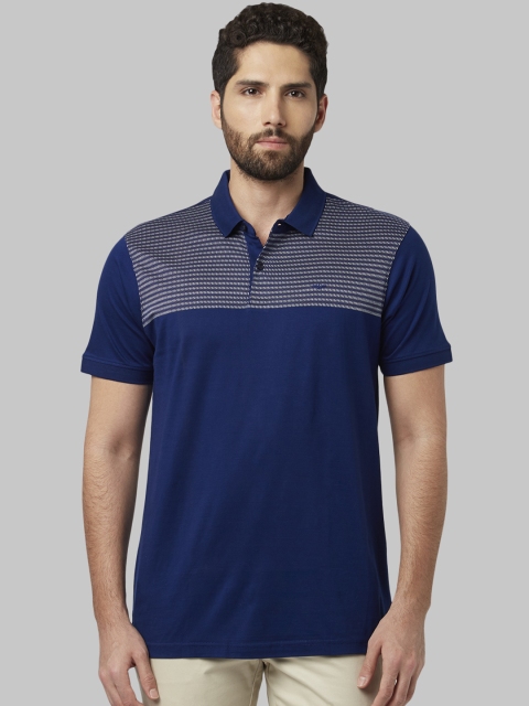 

Park Avenue Men Blue Printed Polo Collar Pure Cotton T-shirt
