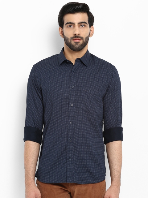 

ColorPlus Men Blue Tailored Fit Printed Casual Shirt, Navy blue