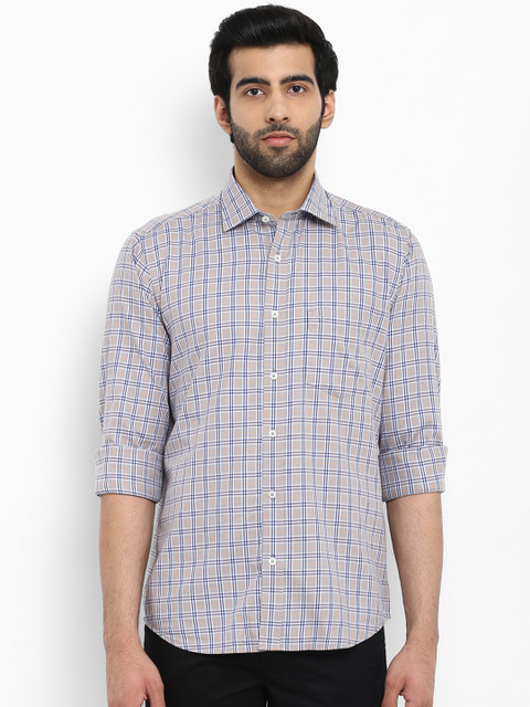 

ColorPlus Men Grey & Navy Blue Tailored Fit Checked Casual Shirt