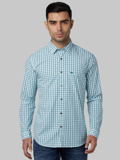 

Park Avenue Men Green & White Slim Fit Checked Casual Shirt
