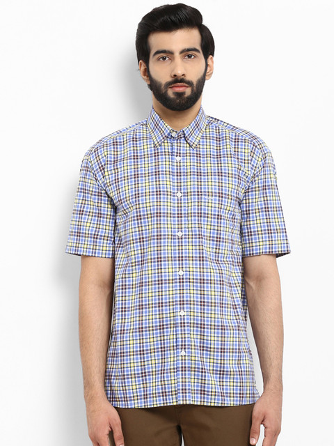 

ColorPlus Men Blue & Yellow Classic Regular Fit Checked Casual Shirt
