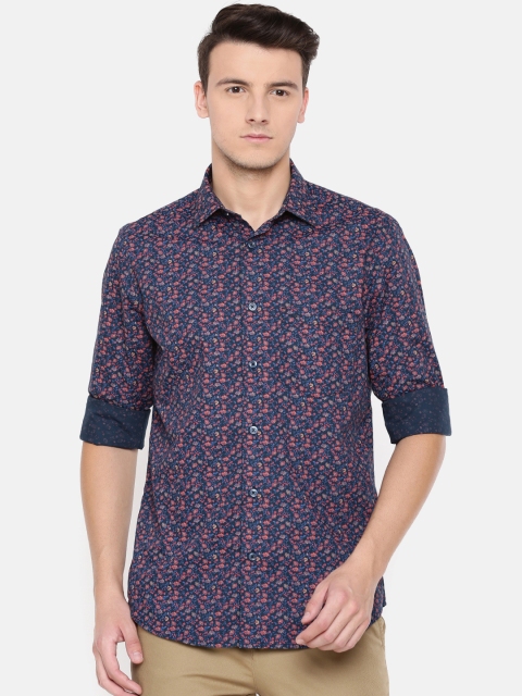 

ColorPlus Men Navy & Red Tailored Fit Printed Casual Shirt, Navy blue