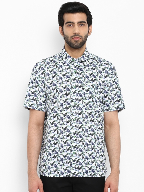 

ColorPlus Men White & Green Regular Fit Printed Casual Shirt
