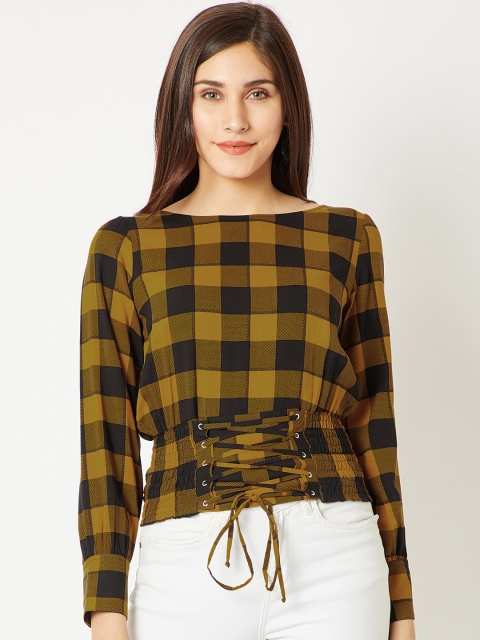 

Miss Chase Women Yellow Checked Cinched Waist Top