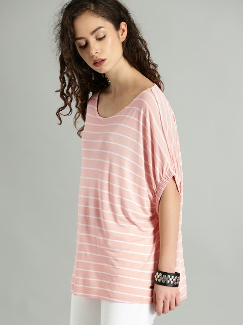 

Roadster Women Peach-Coloured Striped Top