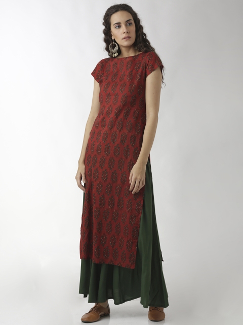

breya Women Maroon Printed Straight Kurta