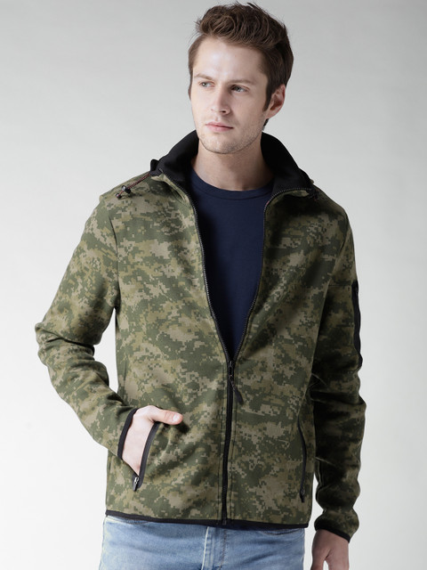 

Aeropostale Men Olive Green Printed Hooded Sweatshirt