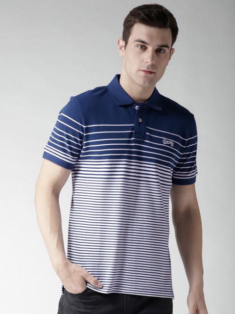 

Aeropostale Men Navy Blue Striped Polo Collar T-shirt