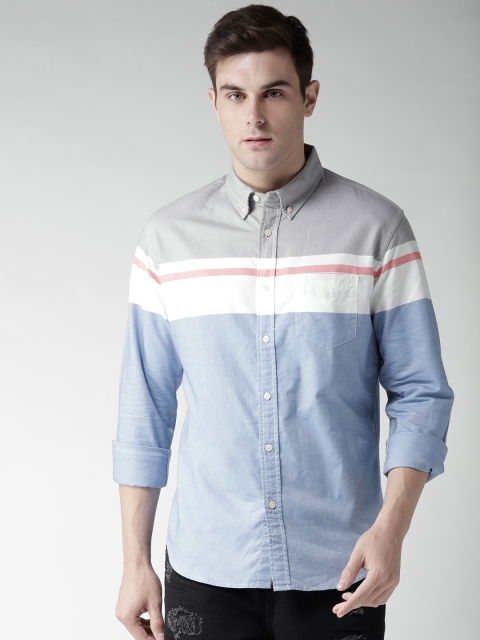

Aeropostale Men Blue & Grey Regular Fit Colourblocked Casual Shirt
