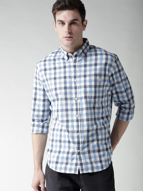 

Aeropostale Men Blue & Off-White Regular Fit Checked Casual Shirt