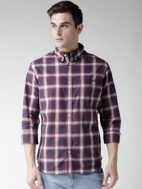

Aeropostale Men Navy Blue & Maroon Regular Fit Checked Casual Shirt