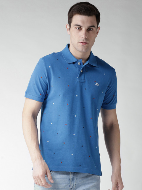 

Aeropostale Men Blue Printed Polo Collar Pure Cotton T-shirt