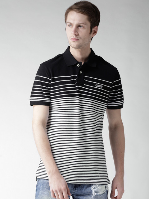 

Aeropostale Men Black White Striped Polo Collar Pure Cotton T-shirt