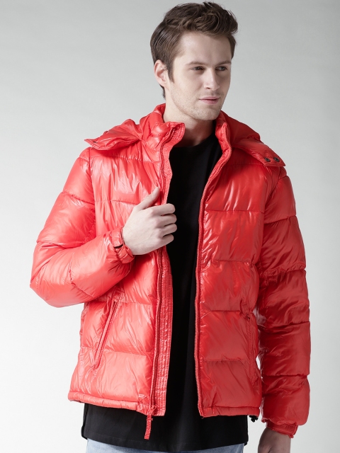 

Aeropostale Men Red Solid Hooded Puffer Jacket
