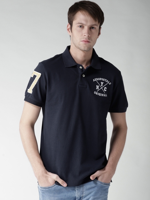 

Aeropostale Men Navy Blue Solid Polo Collar T-shirt