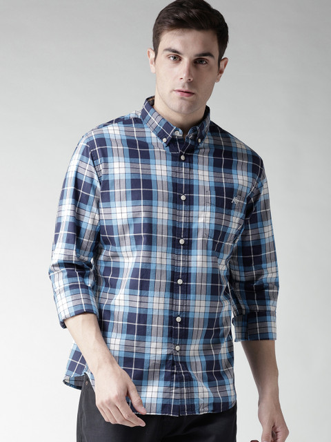 

Aeropostale Men Blue & White Regular Fit Checked Casual Shirt