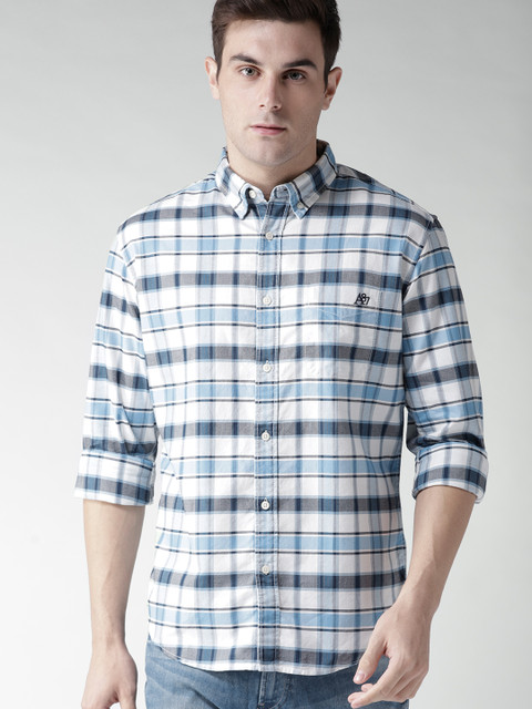 

Aeropostale Men White & Blue Regular Fit Checked Casual Shirt