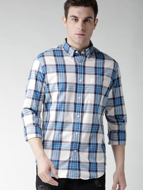 

Aeropostale Men White & Blue Regular Fit Checked Casual Shirt