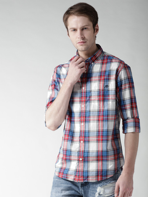 

Aeropostale Men White & Blue Regular Fit Checked Casual Shirt