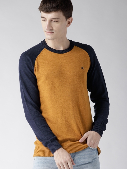 

Aeropostale Men Mustard Yellow & Navy Solid Pullover