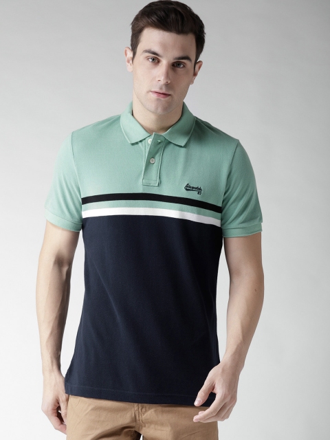 

Aeropostale Men Navy Blue & Green Colourblocked Polo Collar T-shirt