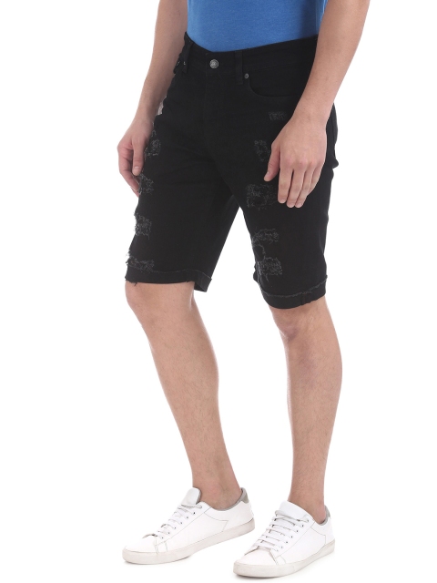 

Aeropostale Men Black Solid Distressed Denim Shorts