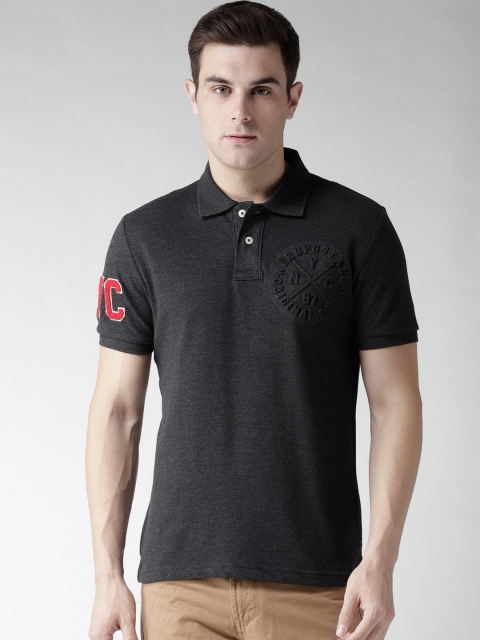 

Aeropostale Men Charcoal Grey Solid Polo Collar T-shirt