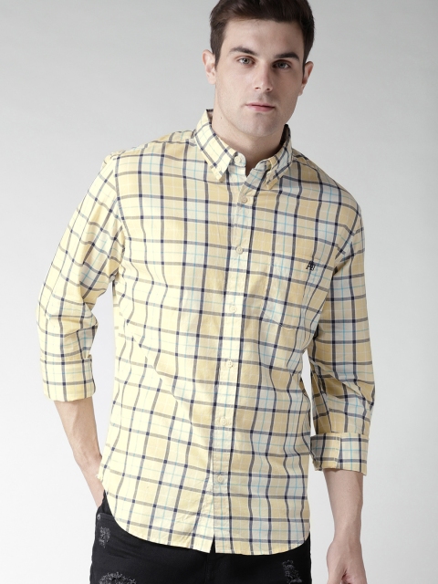 

Aeropostale Men Yellow & Off-White Regular Fit Checked Casual Shirt