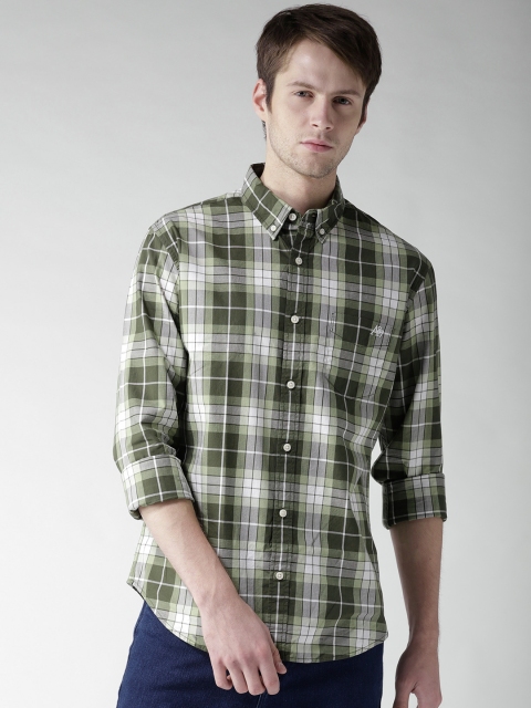 

Aeropostale Men White & Olive Green Regular Fit Checked Casual Shirt