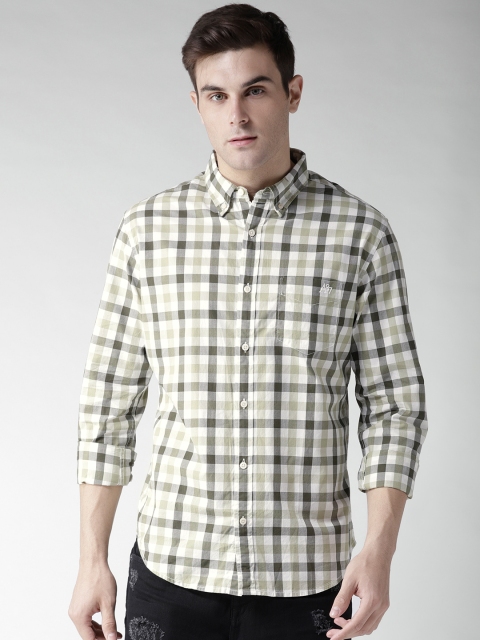 

Aeropostale Men Olive Green & Off-White Regular Fit Checked Casual Shirt