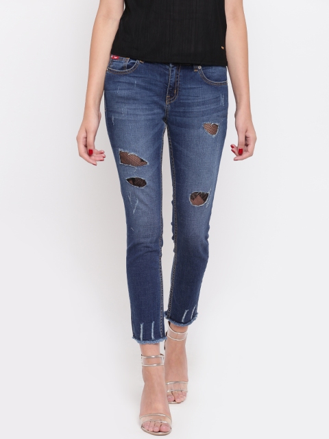 

Lee Cooper Women Navy Blue Slim Fit Mid-Rise Mildly Distressed Stretchable Cropped Jeans