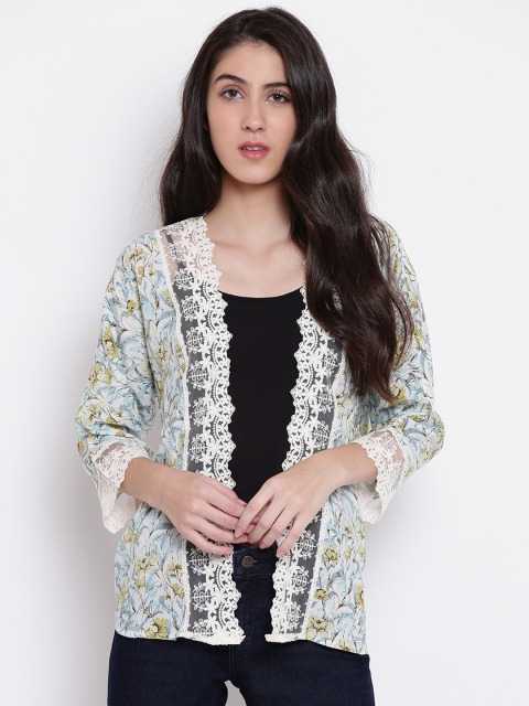 

Lee Cooper Off-White & Green Printed Open Front Shrug