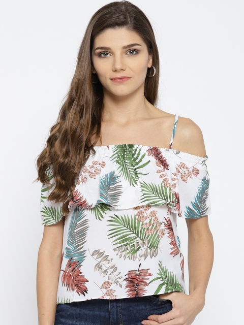 

Lee Cooper Women White & Green Printed Top