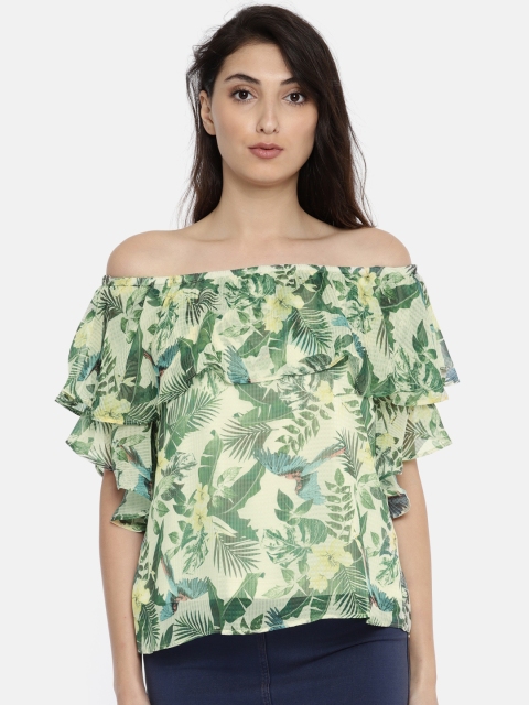 

Lee Cooper Women Off-White & Green Printed Bardot Top