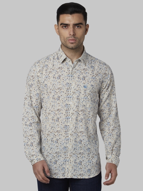 

Park Avenue Men Beige & Blue Slim Fit Printed Casual Shirt