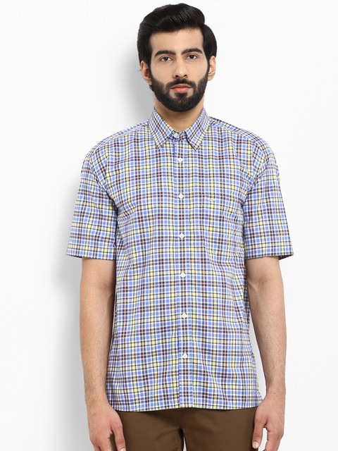 

ColorPlus Men Blue & Yellow Classic Regular Fit Checked Casual Shirt