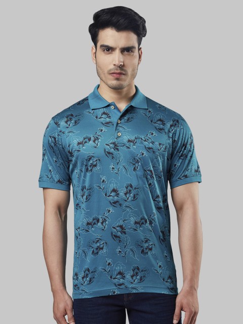 

Raymond Men Blue Printed Polo Collar T-shirt