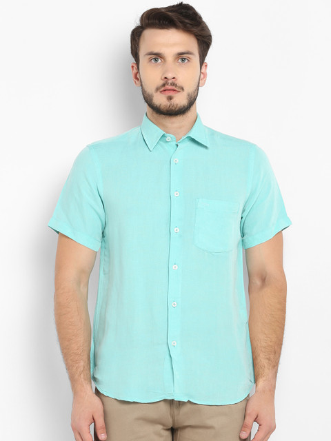 

ColorPlus Men Sea Green Tailored Fit Solid Casual Shirt, Blue