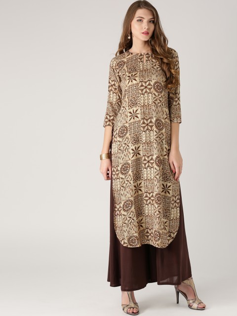 

Libas Women Beige & Cream-Coloured Printed Straight Kurta