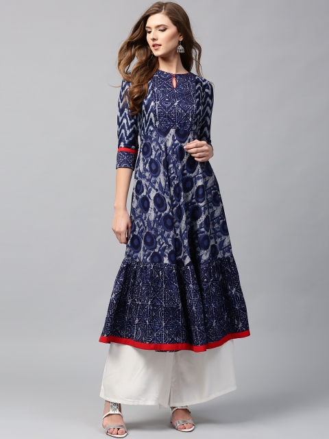 

Libas Women Blue & White Printed Anarkali Kurta