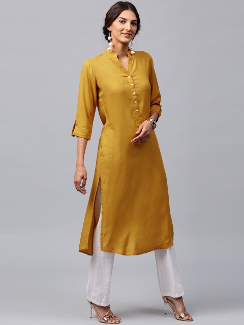 

Libas Women Mustard Solid A-Line Kurta